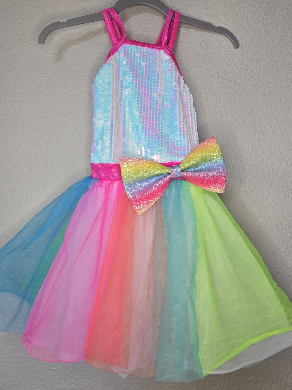 Weissman Girl's Dance Rainbow Sequin Tutu Dress Pink And Green Size XS 4T/5T